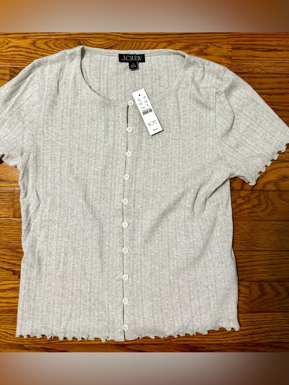 J. Crew Light Cream Short-Sleeve Button-Down Knit Top